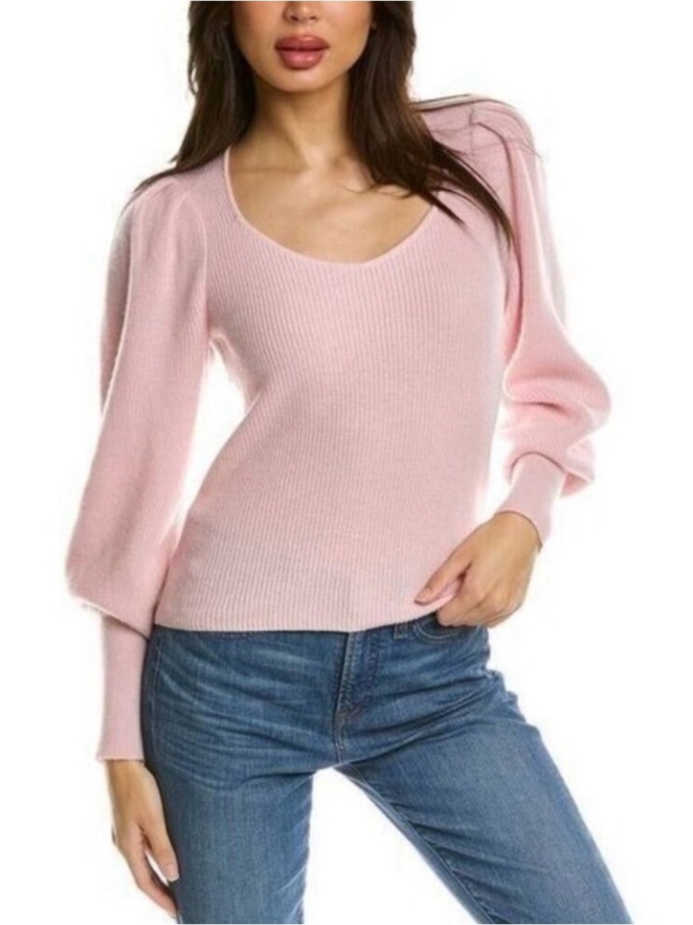 Design History Sweetheart Neckline Cashmere Sweater Pink Puff Sleeves Women’s S